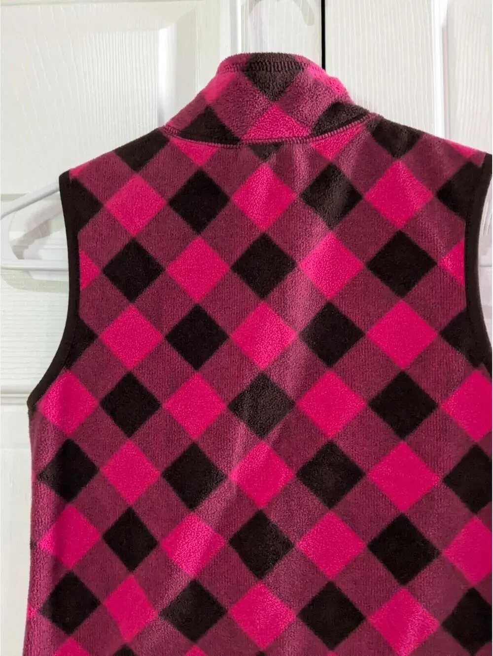 Old Navy Girls Vest Pink Brown Buffalo Plaid Fleece M (8) 2010 Zip Front